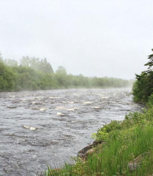 youth running alongside a running river in Minnesota