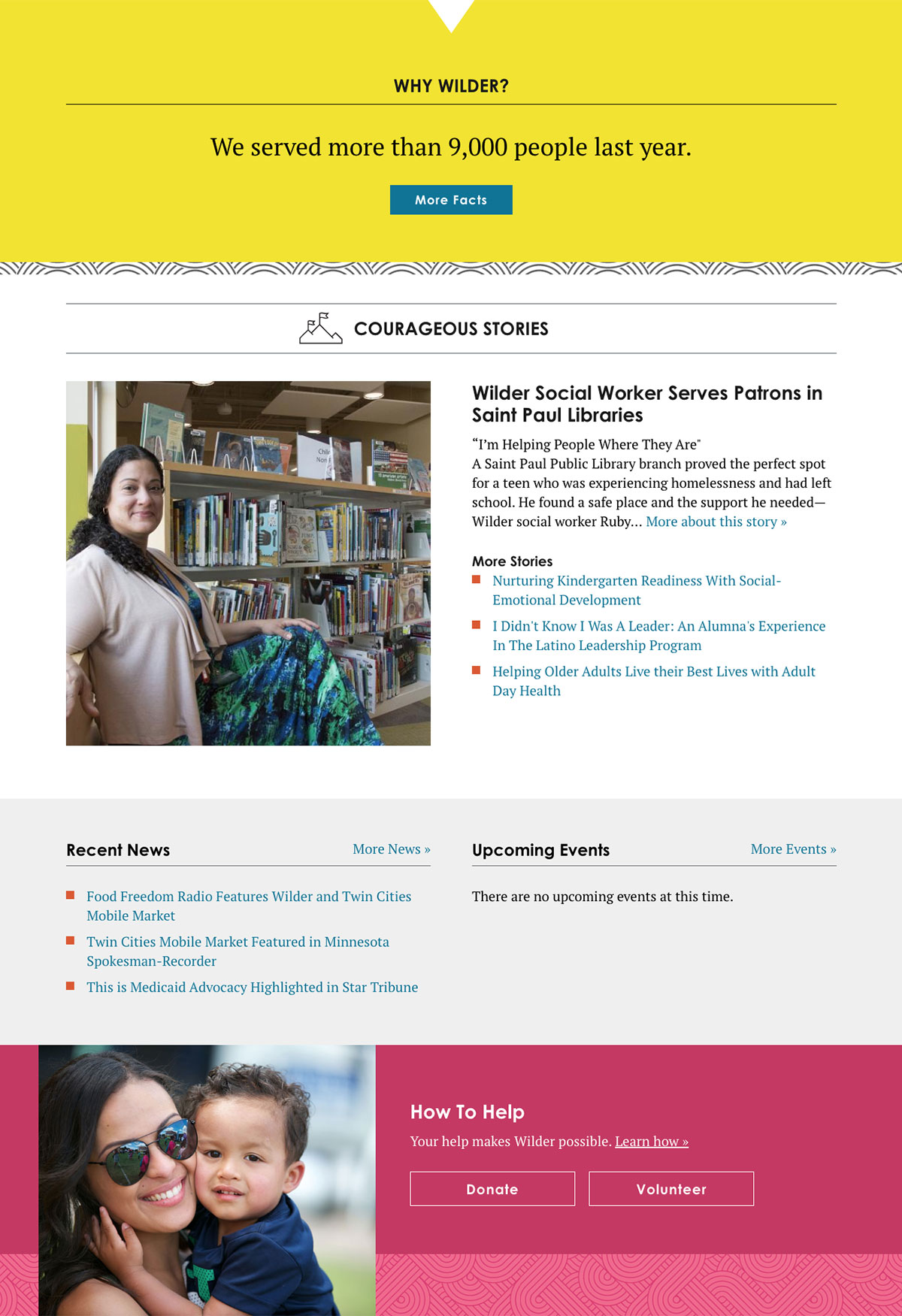 screenshot of Wilder homepage, demonstrating blocks of color and textured backgrounds
