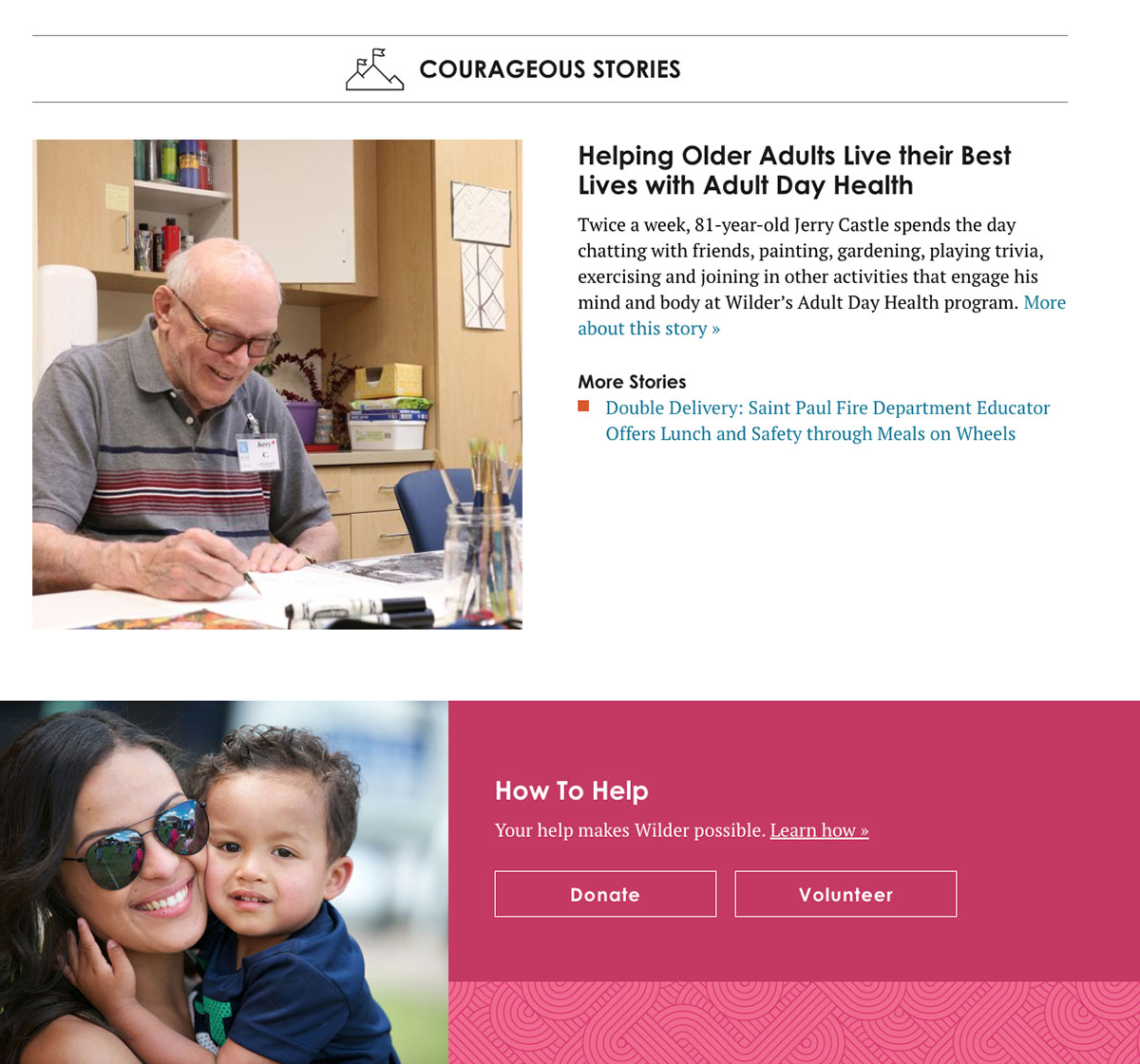 screenshot of Wilder page with article about elderly client