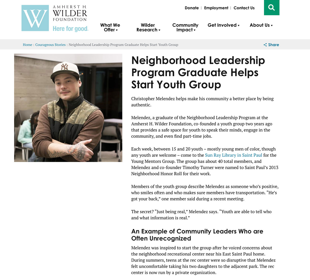 screenshot of Wilder client story, telling readers about their services
